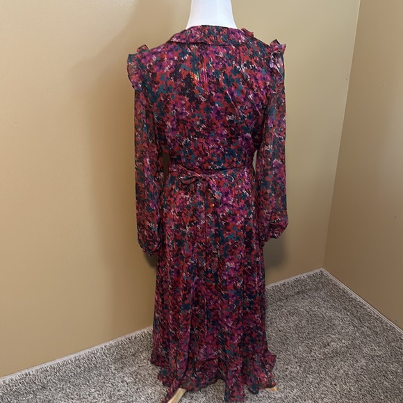 💕 Adelyn Rae Metallic Floral Wrap Long Sleeve Maxi Dress - Picture 3 of 5